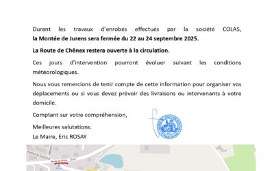 Fermeture Montée de Jurens du 22 au 24 septembre 2025